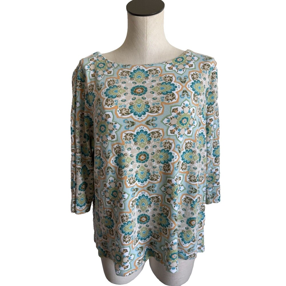 Croft & Barrow Fancy Medallion Knit XL Top, boatneck, 3/4 Sleeves 100% Cotton
